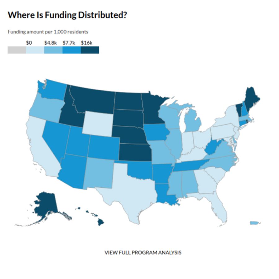 A map showing level of funding by state for the National Highway Performance Program