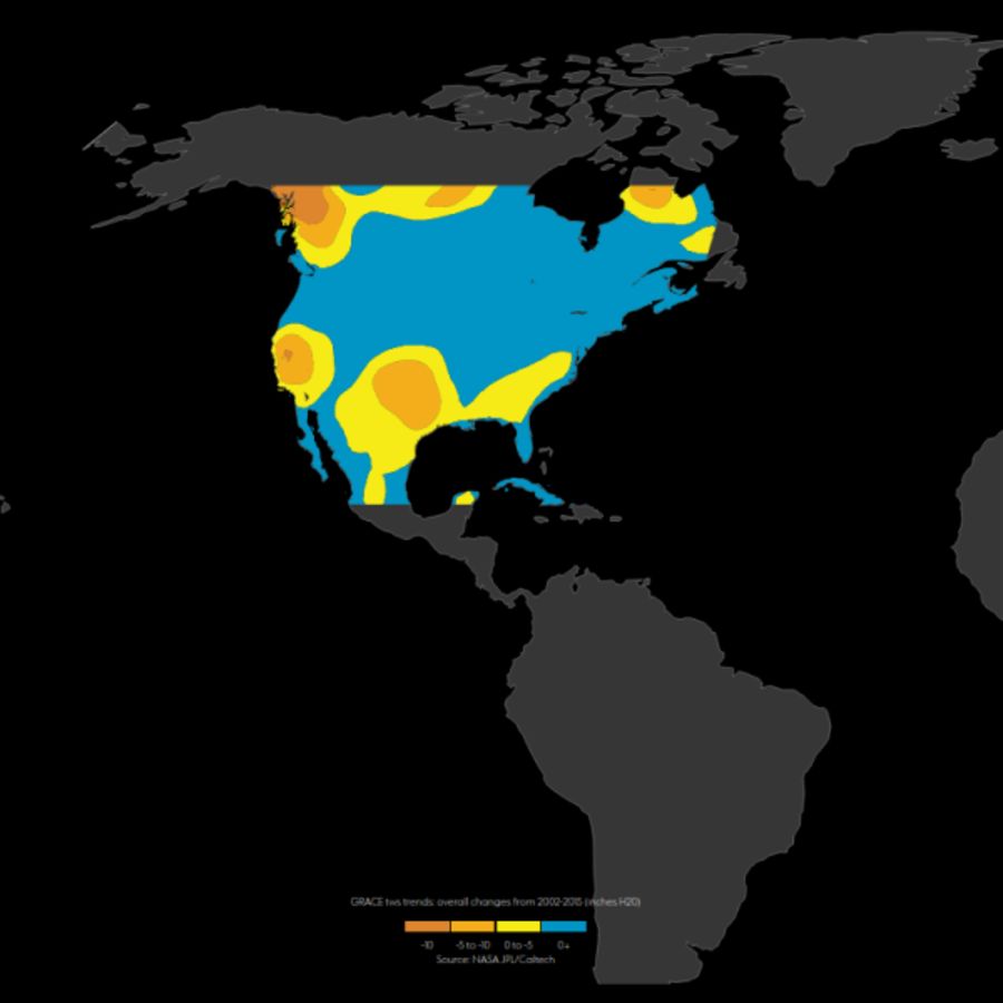 Map of aquifer water level change in North America